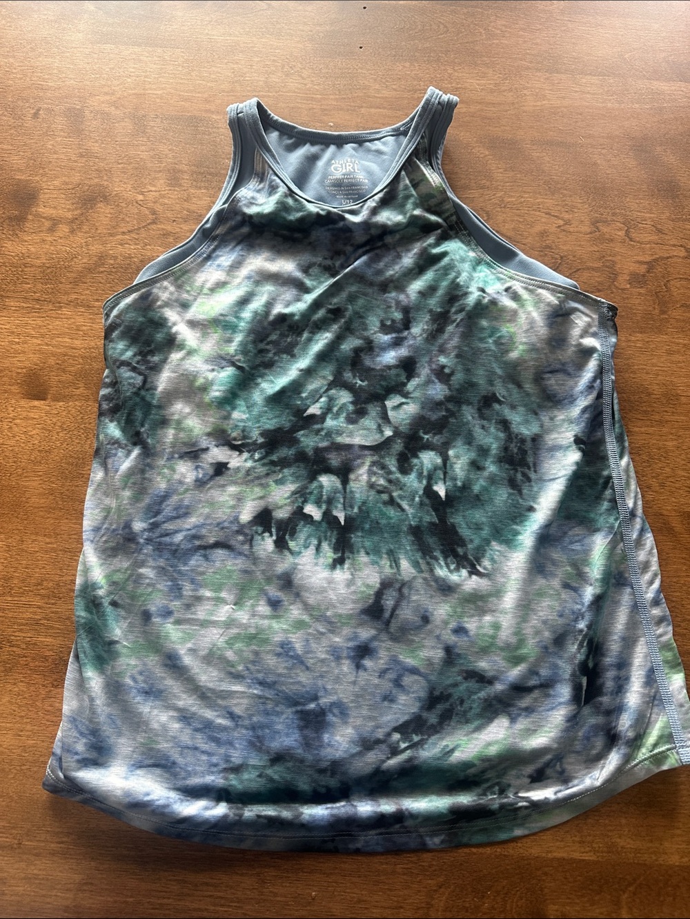 Athleta Girls Tie-Dye Performance Tank Top - Blue Green Gray